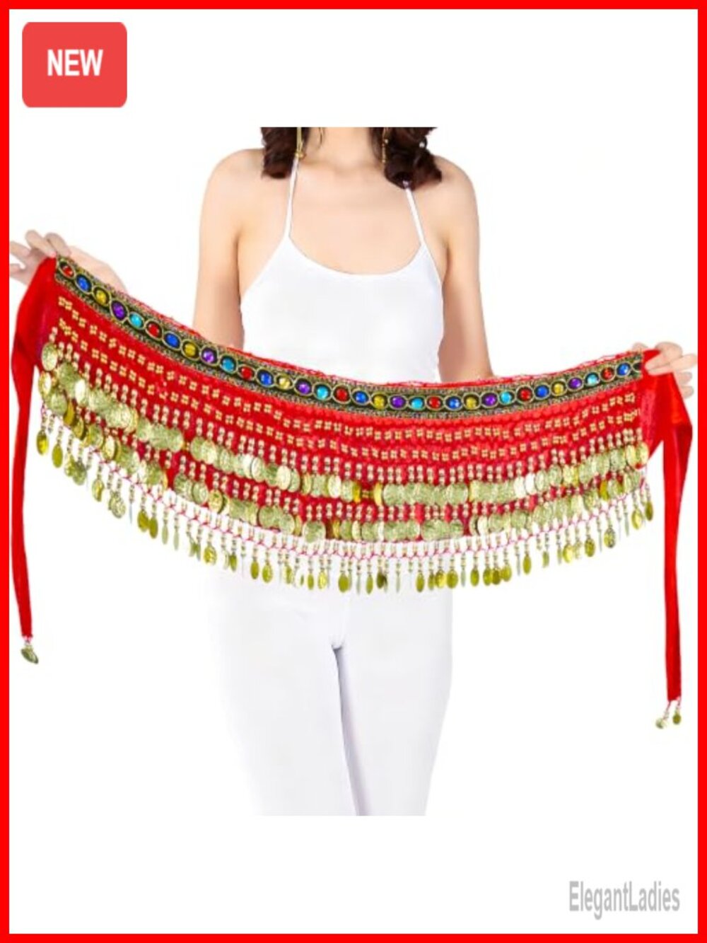 Belly Dance Hip Scarf Coin Belt Skirt Adjustable Tie